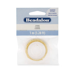 Chain, 1.0 mm (.04 in) Dia. Cut Ball, Gold Color, E-Coat, 1 m (3.28 ft)