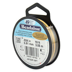 49 Strand Stainless Steel Bead Stringing Wire, .024 in (0.61 mm), Gold Plated, 10 ft (3.1 m)